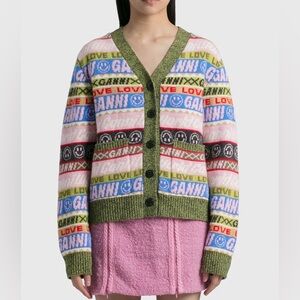 GANNI Multicolor Striped V-Neck Cardigan - Pink, Blue, & Green NWT